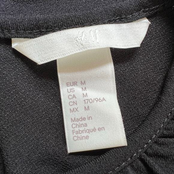 H&M Womens Blouse Top Shirt Pullover Balloon Sleeve Stretch Relaxed Fit Black M - Picture 7 of 12